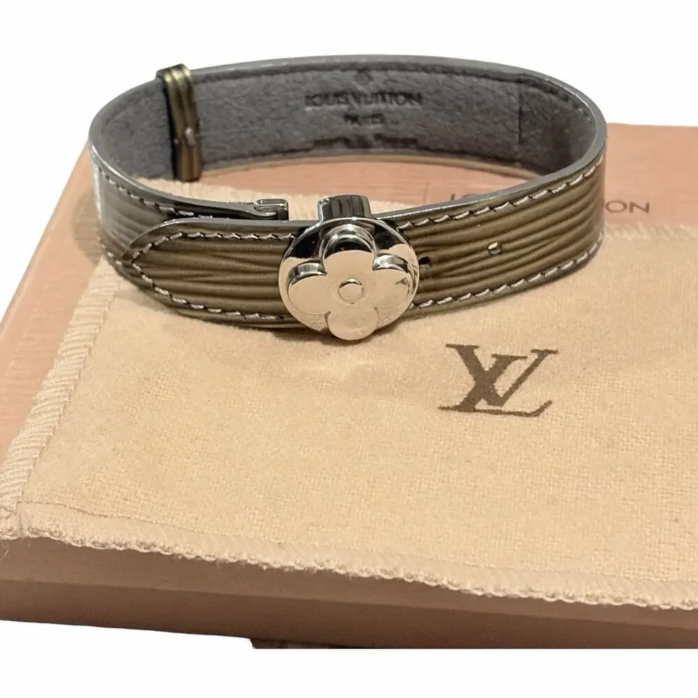 Louis Vuitton Olive Vernis Leather Silver Push-Lock Bracelet Adjustable